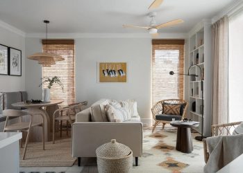 Háromszintes sorház berendezés Mallorca hangulatával, otthonos dekorációval