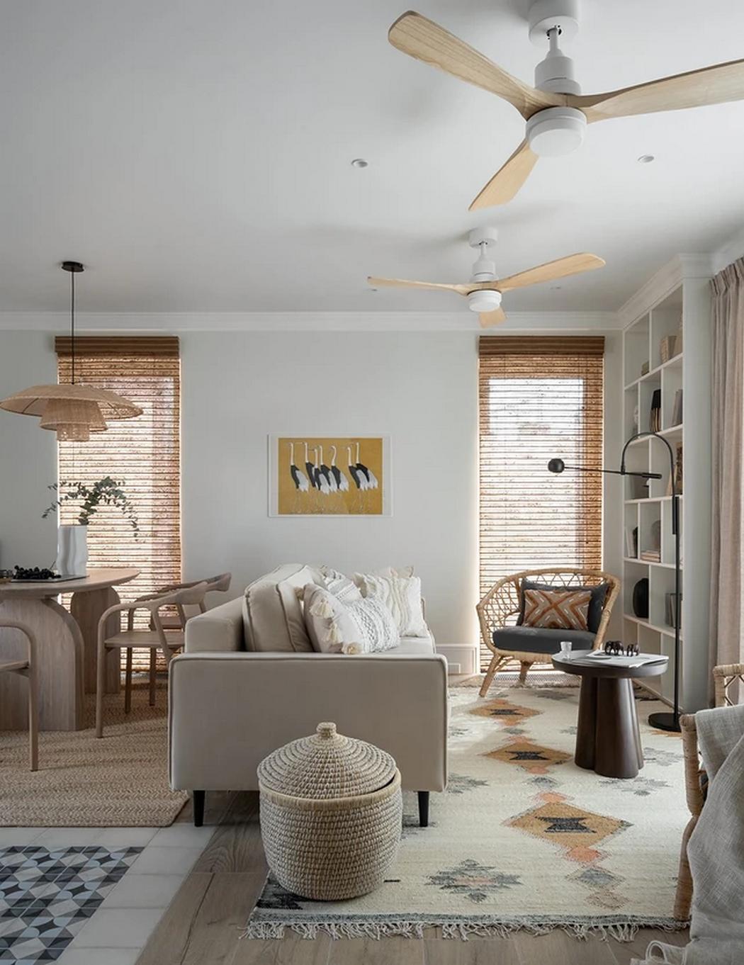 Háromszintes sorház berendezés Mallorca hangulatával, otthonos dekorációval