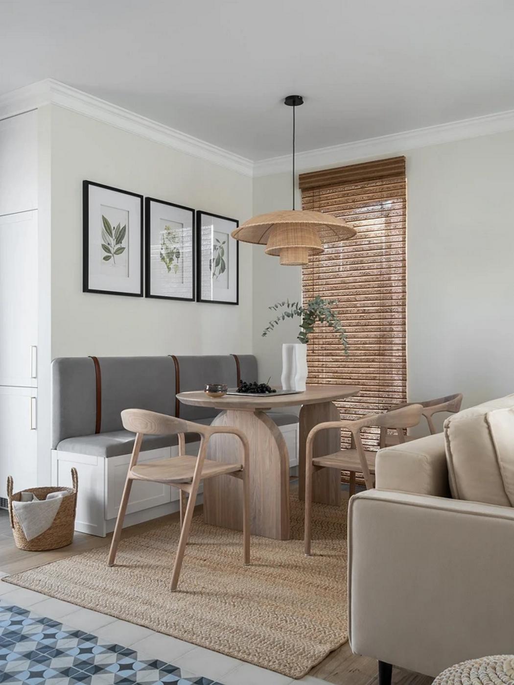 Háromszintes sorház berendezés Mallorca hangulatával, otthonos dekorációval