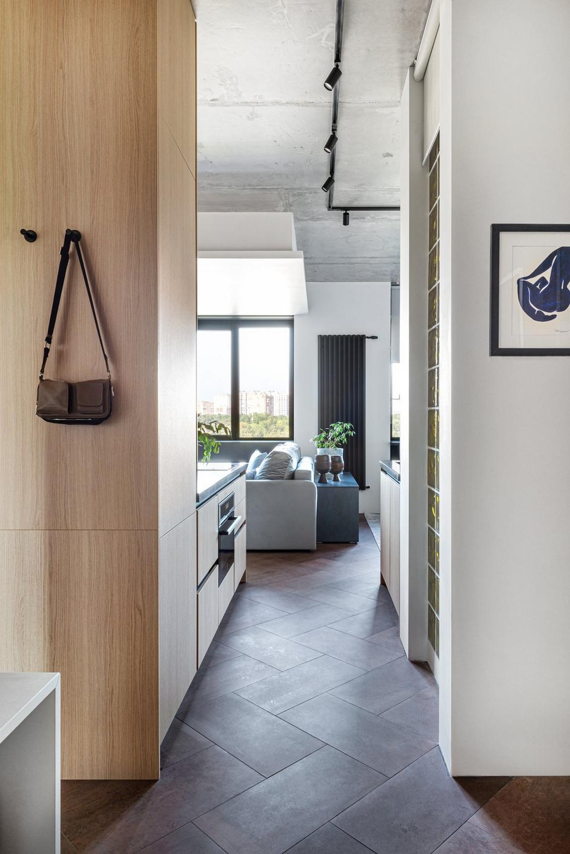 Konyha félsziget lett a lakás központja egy modern, 43m2-es lakásban