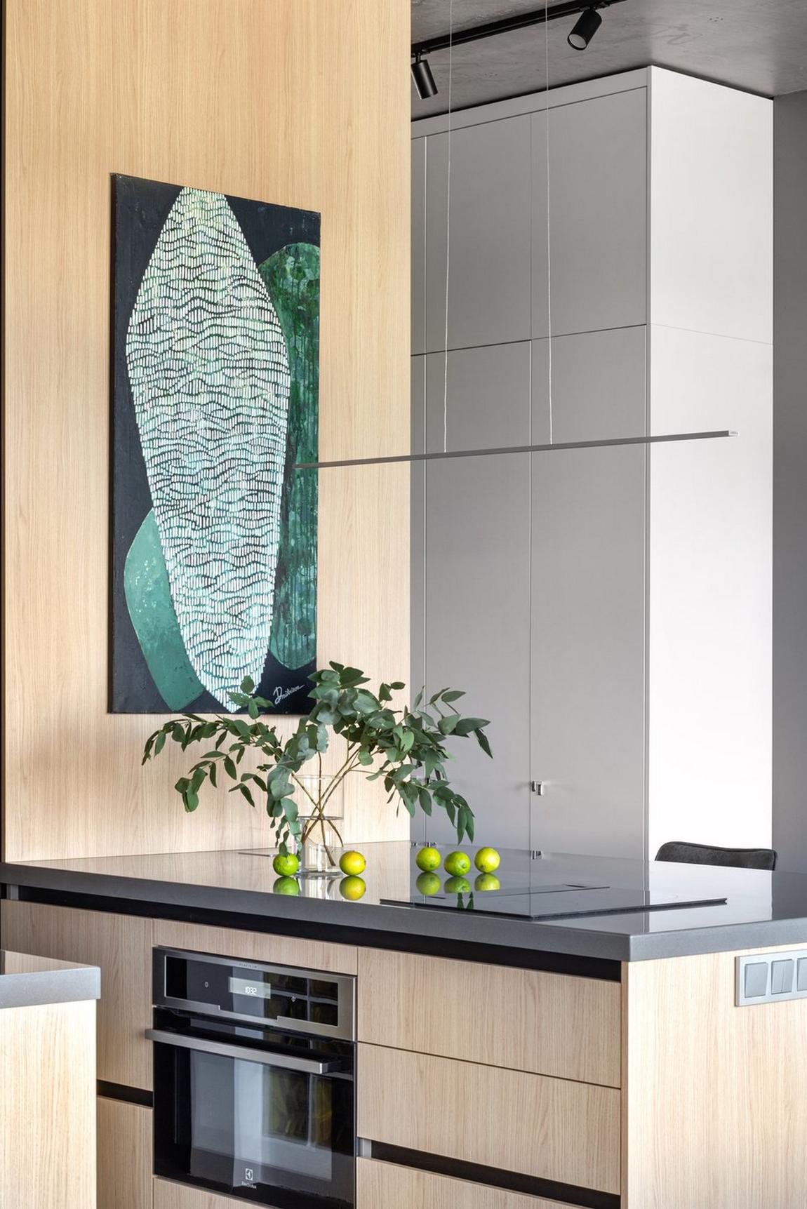 Konyha félsziget lett a lakás központja egy modern, 43m2-es lakásban