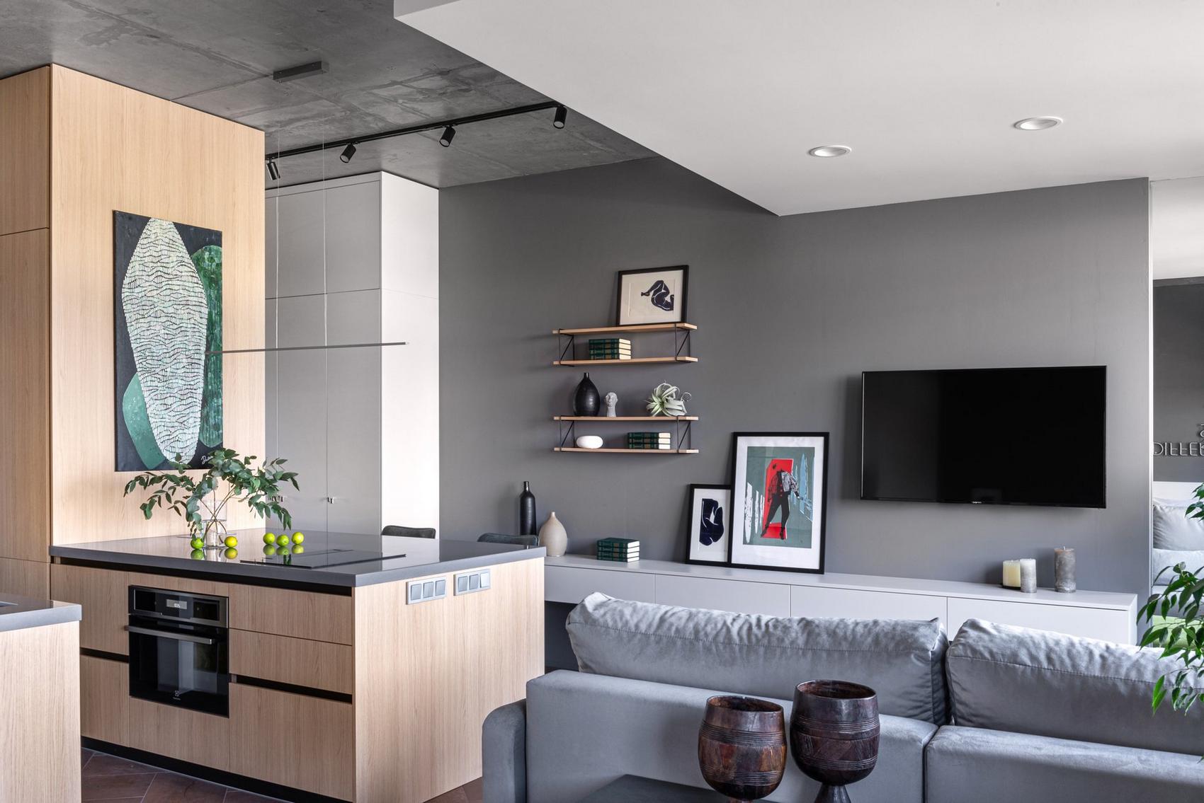 Konyha félsziget lett a lakás központja egy modern, 43m2-es lakásban