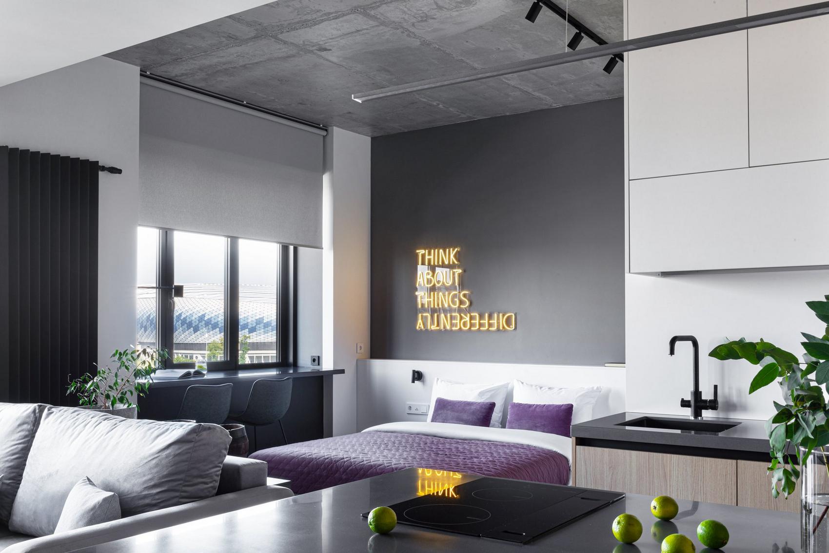 Konyha félsziget lett a lakás központja egy modern, 43m2-es lakásban