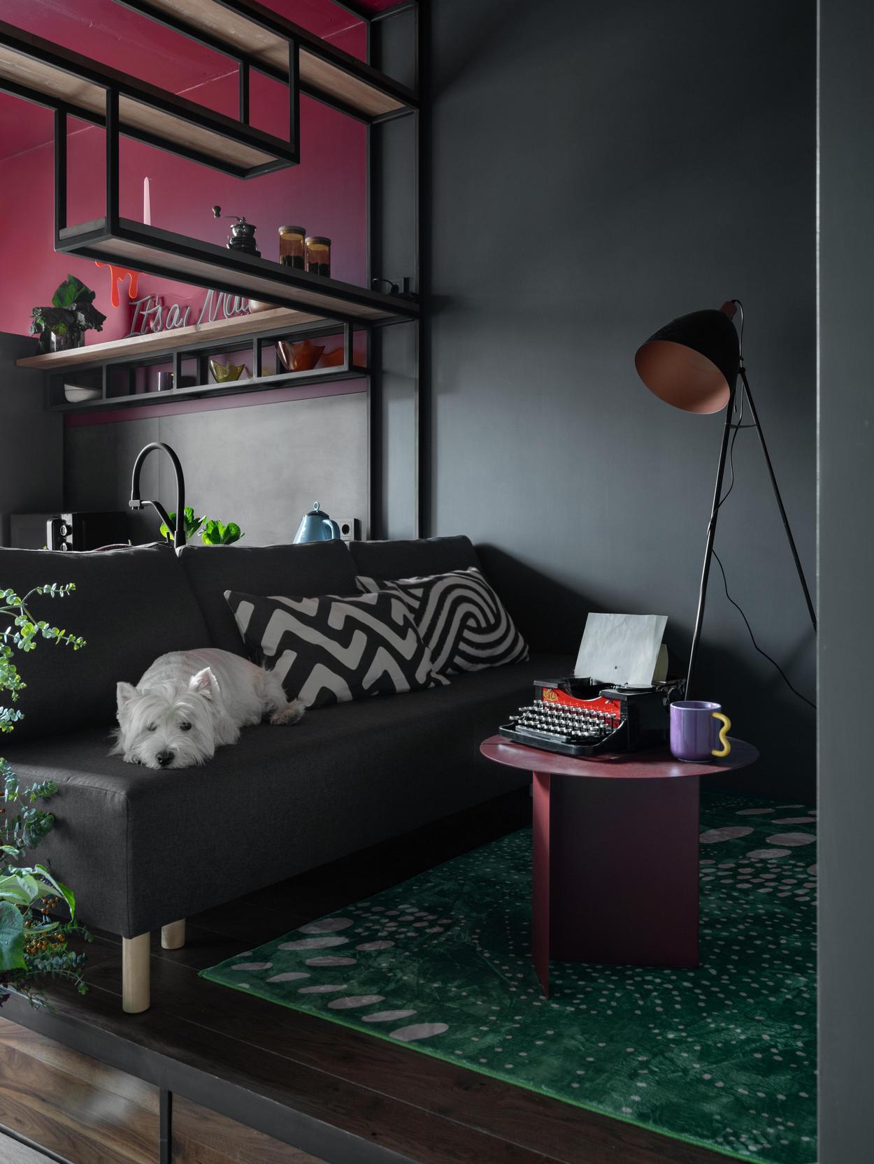 Merész és izgalmas kis otthon különleges, sötét színekkel - fiatal pár 42m2-es lakása