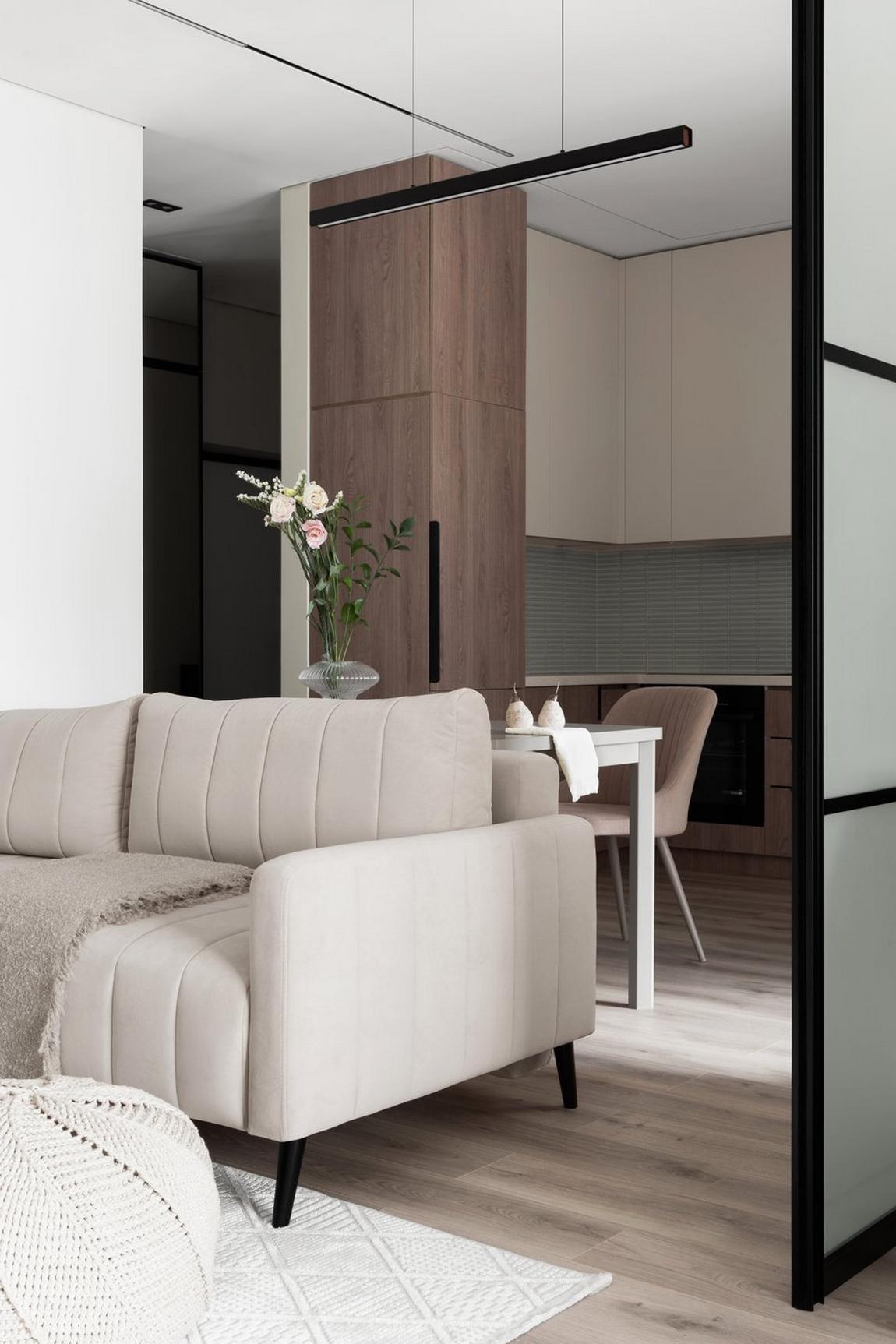 Pasztell monokróm, Japandi elemekkel - kevés természetes fényhez igazított berendezés 50m2-en