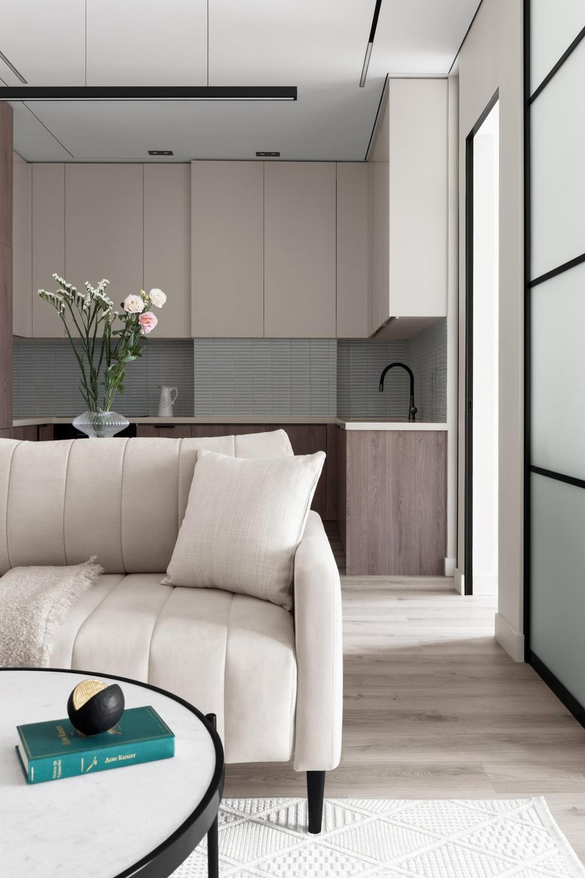 Pasztell monokróm, Japandi elemekkel - kevés természetes fényhez igazított berendezés 50m2-en