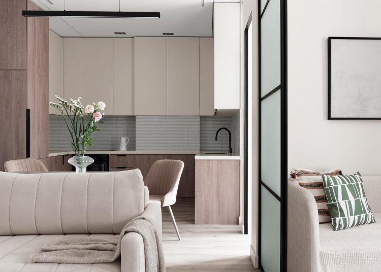 Pasztell monokróm, Japandi elemekkel - kevés természetes fényhez igazított berendezés 50m2-en