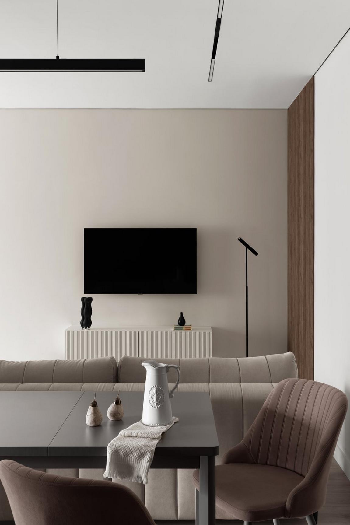 Pasztell monokróm, Japandi elemekkel - kevés természetes fényhez igazított berendezés 50m2-en