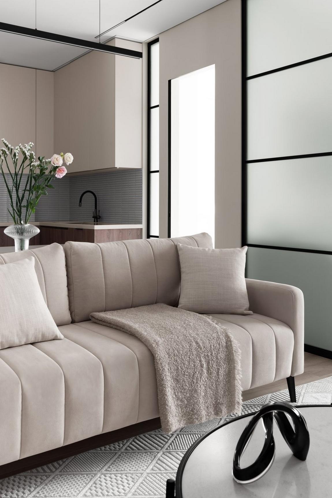 Pasztell monokróm, Japandi elemekkel - kevés természetes fényhez igazított berendezés 50m2-en