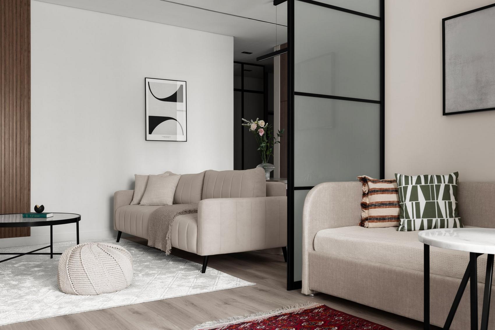 Pasztell monokróm, Japandi elemekkel - kevés természetes fényhez igazított berendezés 50m2-en