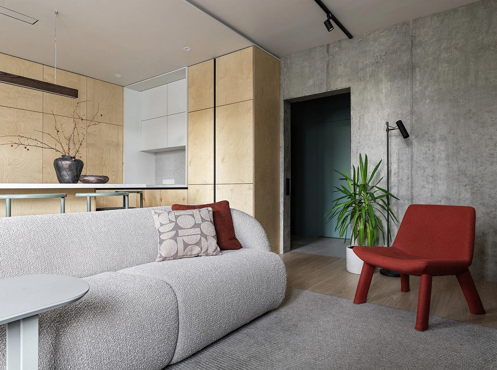 Belsőépítész házaspár otthona: nagy konyhasziget, színek, fa, kevés nyers beton Belsőépítész házaspár otthona: nagy konyhasziget, színek, fa, kevés nyers beton