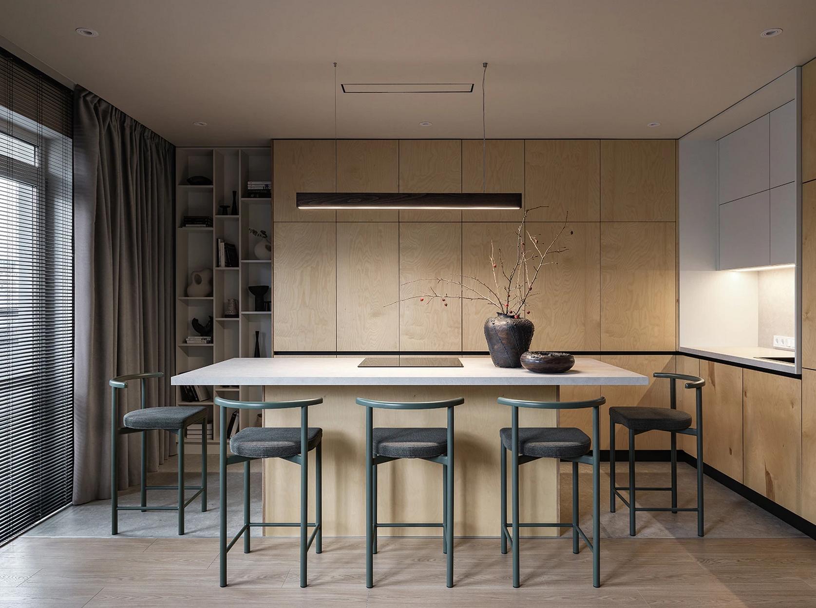 Belsőépítész házaspár otthona: nagy konyhasziget, színek, fa, kevés nyers beton Belsőépítész házaspár otthona: nagy konyhasziget, színek, fa, kevés nyers beton