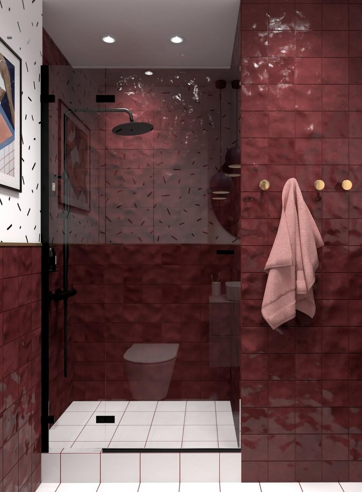 Borvörös, finom rózsaszín és kék - nő kis lakása új, modern elrendezéssel Borvörös, finom rózsaszín és kék - nő kis lakása új, modern elrendezéssel