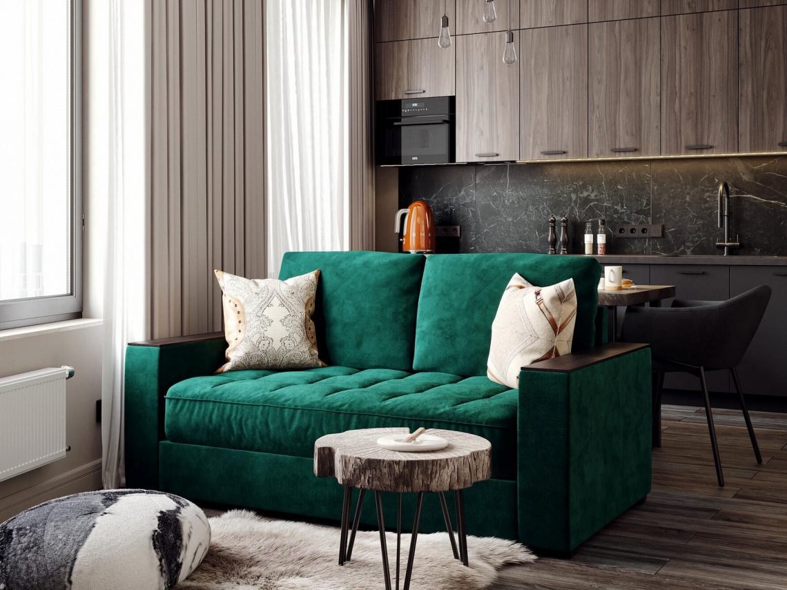 Érdekesen kevert ipari és rusztikus stíluselemek fiatal nő kis lakásában