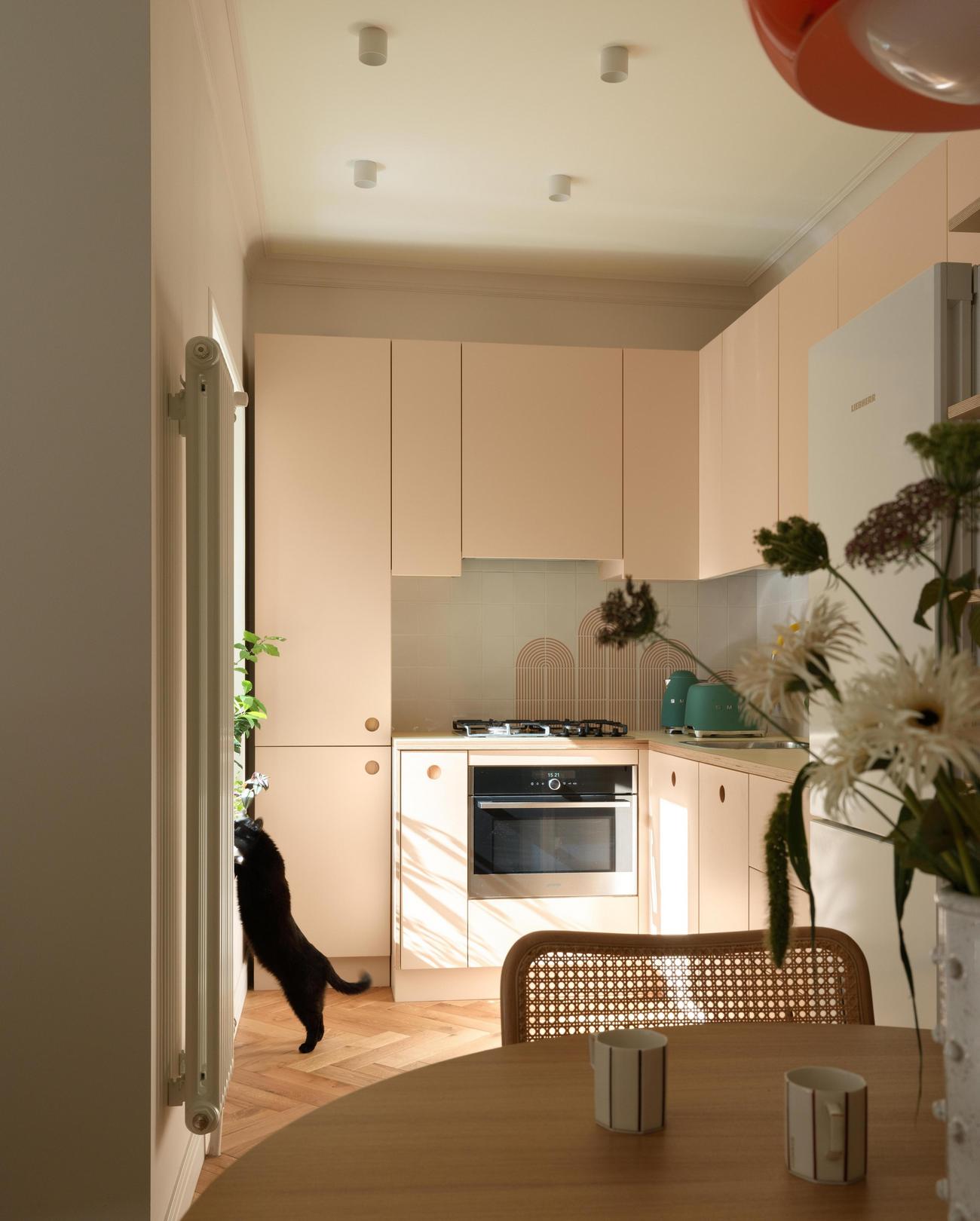 Fiatal nő és egy fekete macska: kényelmes otthon több korszak stíluselemeivel Fiatal nő és egy fekete macska: kényelmes otthon több korszak stíluselemeivel