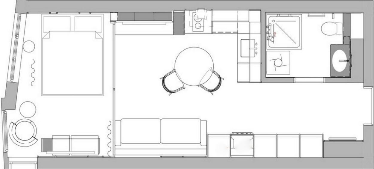 Merész színek és minták feledtetik a kis alapterületet a 32m2-es lakásban Merész színek és minták feledtetik a kis alapterületet a 32m2-es lakásban