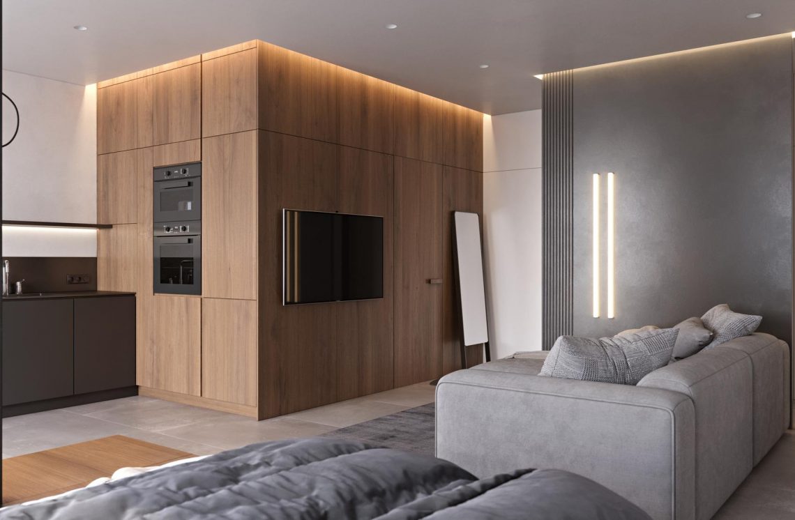 Minimál stílusban berendezett, letisztult férfi lakás teljes nyitottsággal