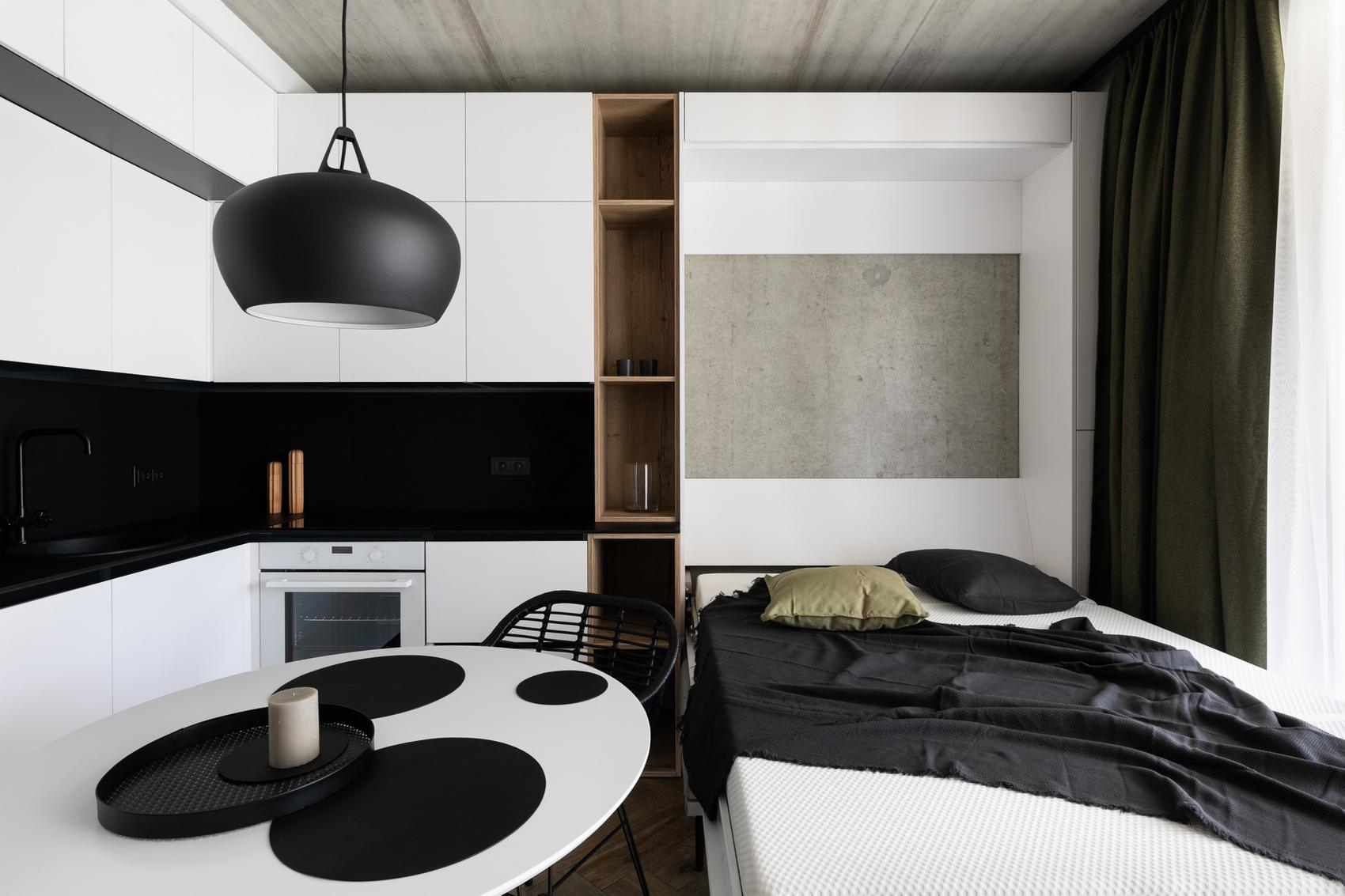 Kifejezetten modern és praktikus berendezés feledteti a kis méretet a fiatalos, 25m2-es lakásban Kifejezetten modern és praktikus berendezés feledteti a kis méretet a fiatalos, 25m2-es lakásban