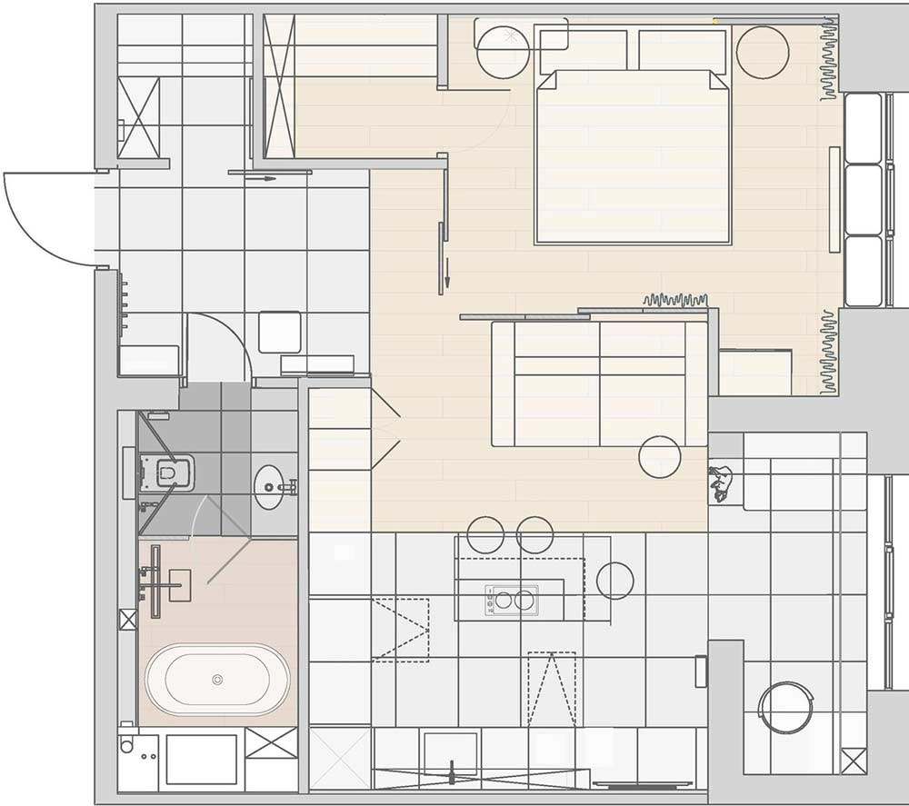 Modern, stílusos, kényelmes: fiatal nő lakása mézsárga, mélykék, fekete, fehér színvilággal Modern, stílusos, kényelmes: fiatal nő lakása mézsárga, mélykék, fekete, fehér színvilággal