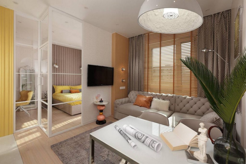 A tágasság illúziója ügyes térszervezéssel fiatal házaspár 34m2-es otthonában