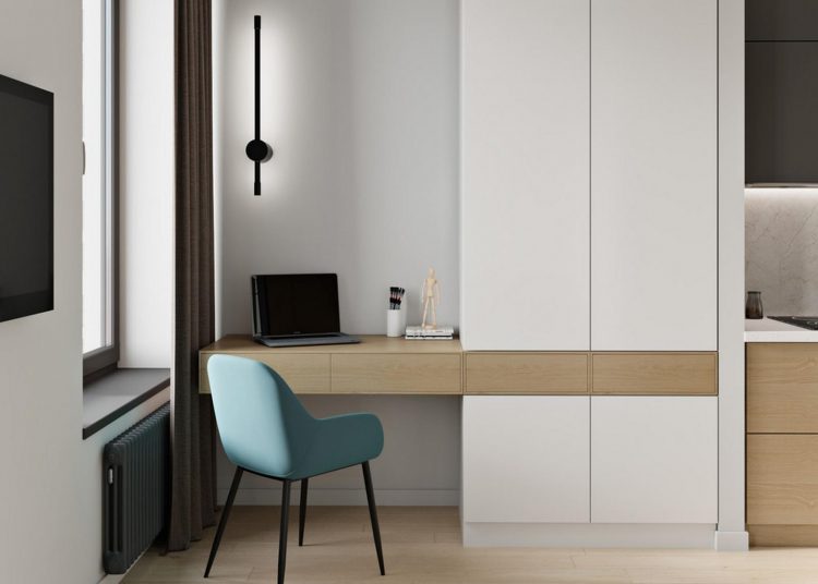 Átalakítható bútor és egyszerű, nyugodt tér egyetemista fiúnak berendezett 29m2-es lakásban