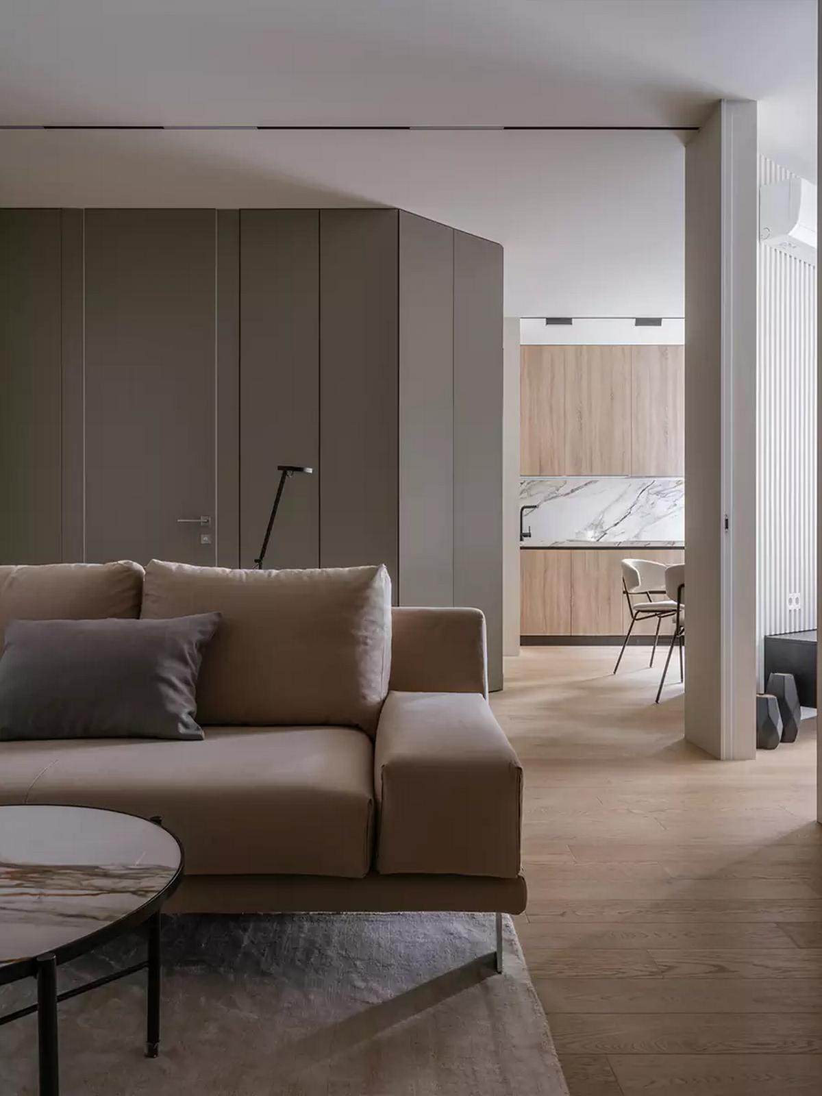 Család új építésű lakása szabálytalan alaprajzzal - letisztult, elegáns enteriőr Család új építésű lakása szabálytalan alaprajzzal - letisztult, elegáns enteriőr