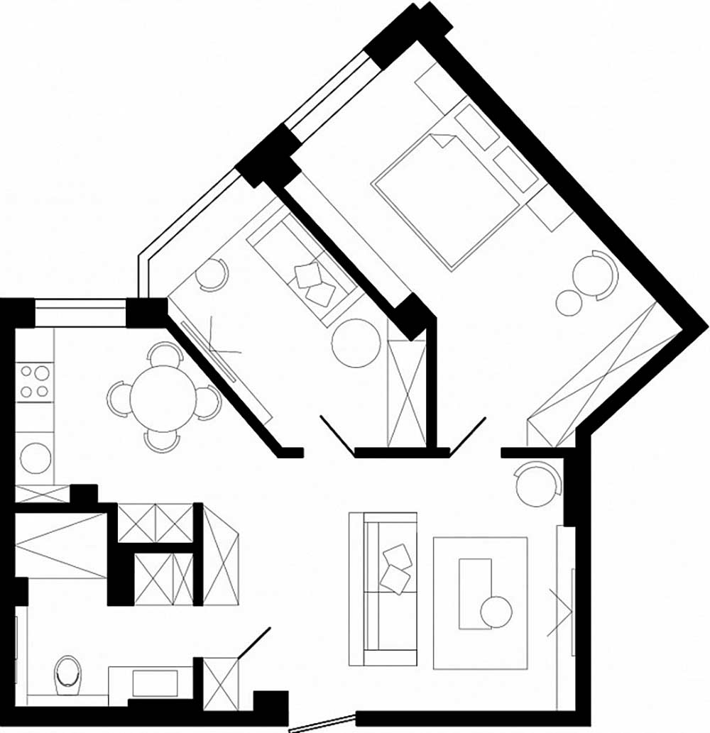 Család új építésű lakása szabálytalan alaprajzzal - letisztult, elegáns enteriőr Család új építésű lakása szabálytalan alaprajzzal - letisztult, elegáns enteriőr