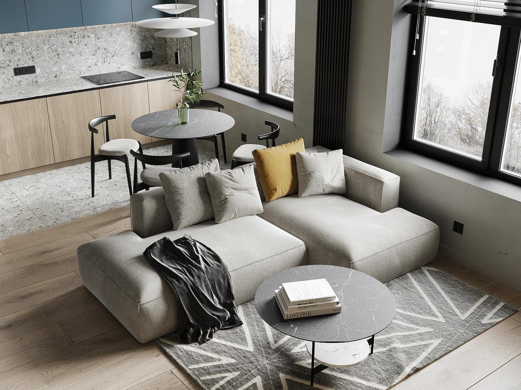 Egyterű, mégis funkcionálisan tagolt: modern férfi lakás precízen tervezett részletekkel Egyterű, mégis funkcionálisan tagolt: modern férfi lakás precízen tervezett részletekkel