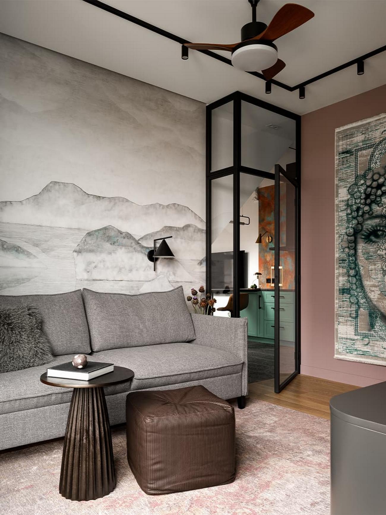 Eredeti, a lakó személyiségét tükröző berendezés, érdekes, hangulatos tér 45m2-en Eredeti, a lakó személyiségét tükröző berendezés, érdekes, hangulatos tér 45m2-en