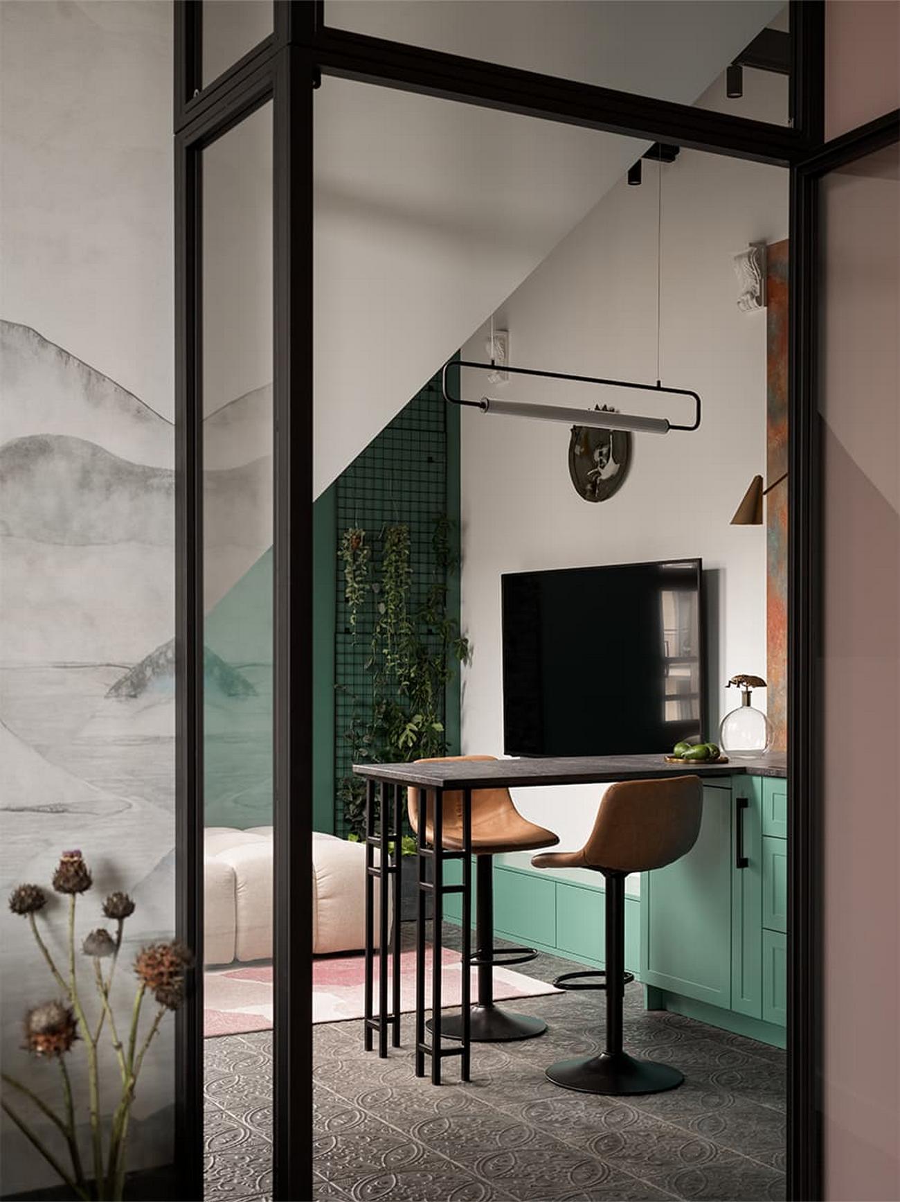 Eredeti, a lakó személyiségét tükröző berendezés, érdekes, hangulatos tér 45m2-en Eredeti, a lakó személyiségét tükröző berendezés, érdekes, hangulatos tér 45m2-en