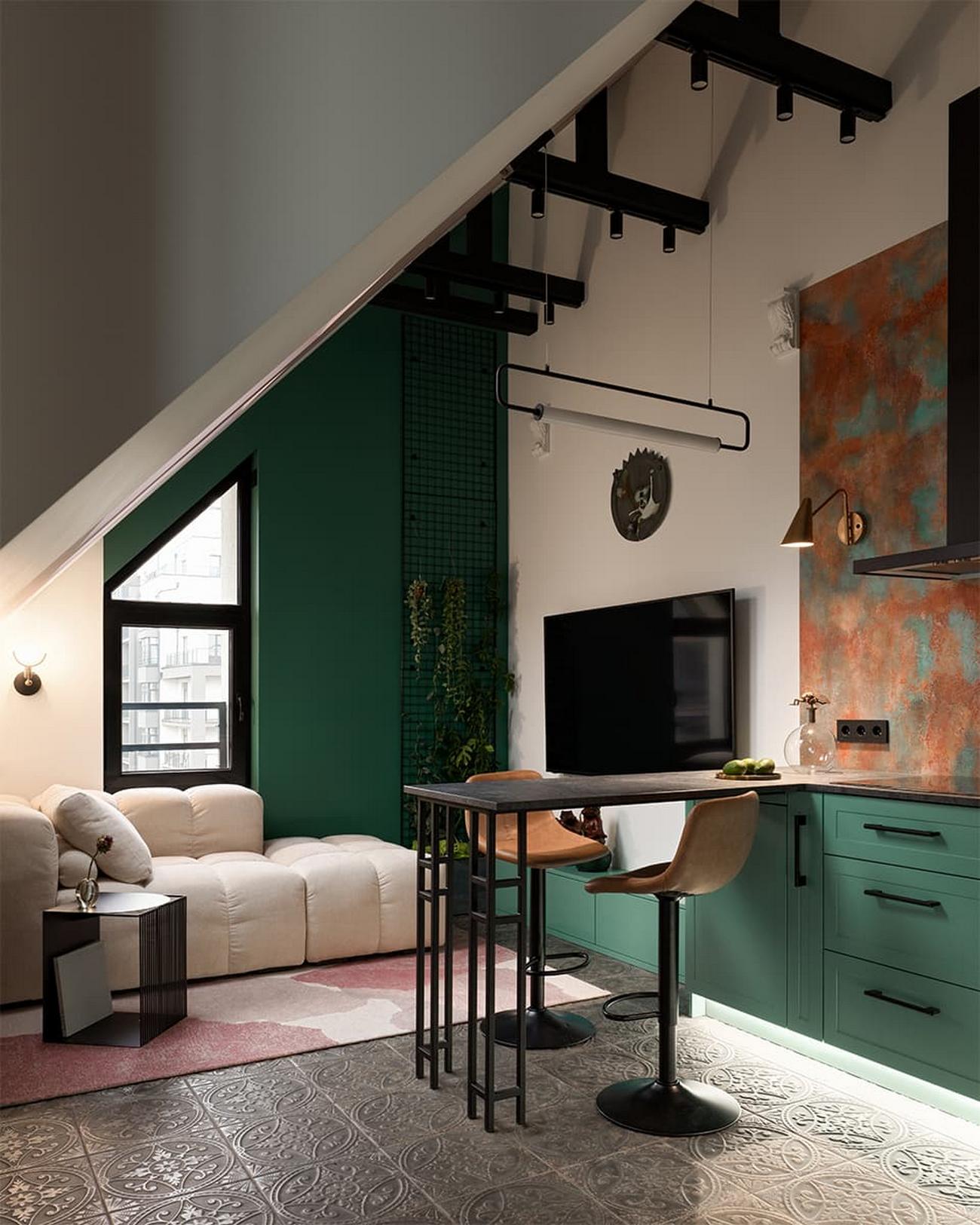 Eredeti, a lakó személyiségét tükröző berendezés, érdekes, hangulatos tér 45m2-en Eredeti, a lakó személyiségét tükröző berendezés, érdekes, hangulatos tér 45m2-en