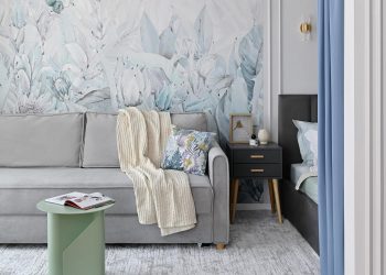 Finom enteriőr világoskék árnyalatokkal, modern klasszikus stílus 37m2-en