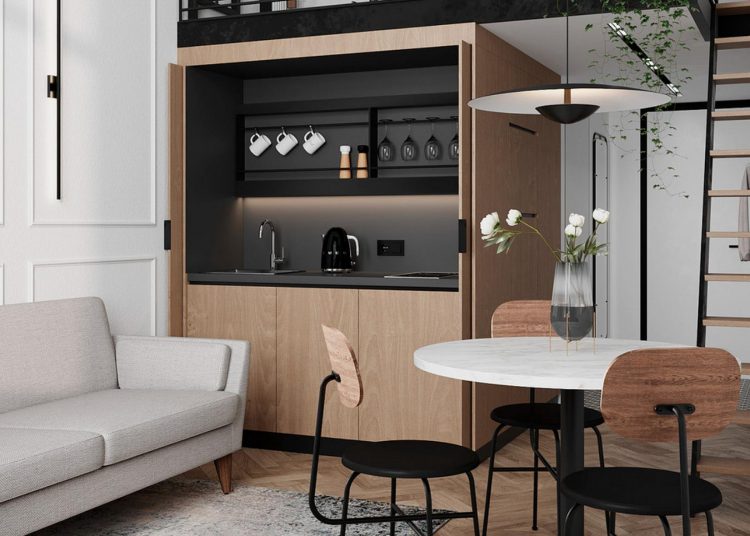 Üzletasszony kis stúdiólakása: esztétikus enteriőr 24m2-en, nagy belmagassággal