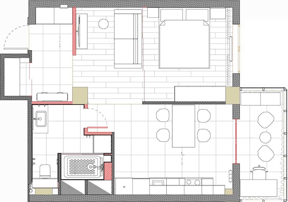 Hogyan alakították át az egyszobás lakásban a konyha‑étkező, hálószoba és nappali zónáit Hogyan alakították át az egyszobás lakásban a konyha‑étkező, hálószoba és nappali zónáit