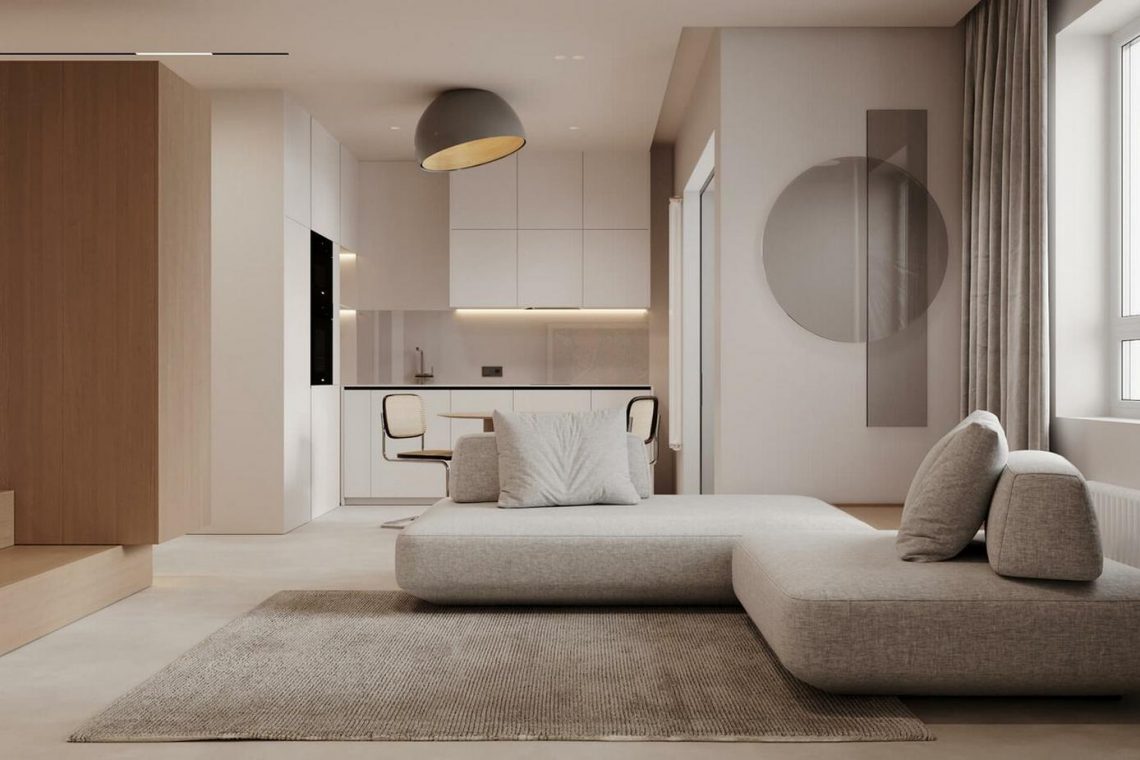 Maximális kényelem minimalista stílusban berendezett kis lakásban