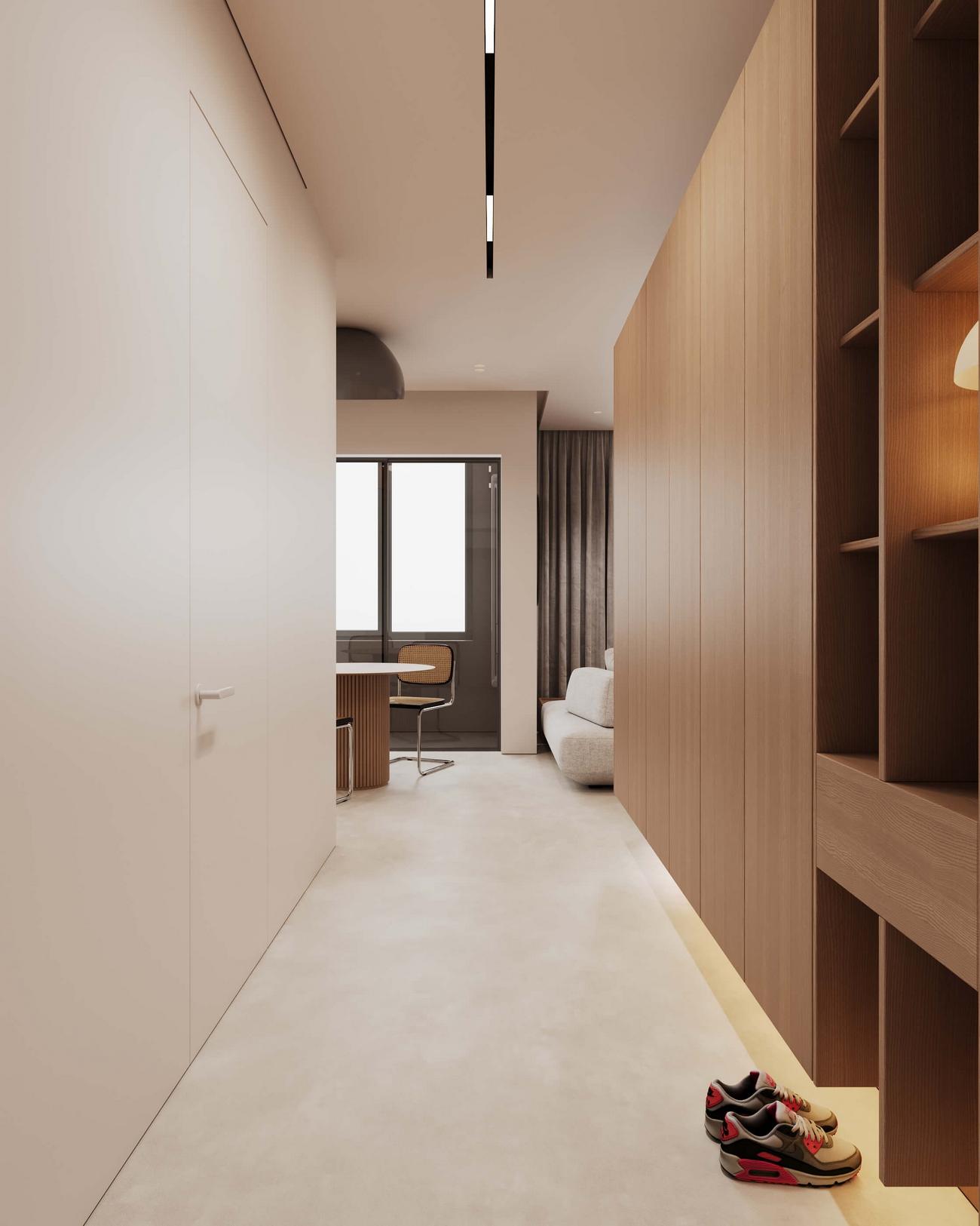 Maximális kényelem minimalista stílusban berendezett kis lakásban