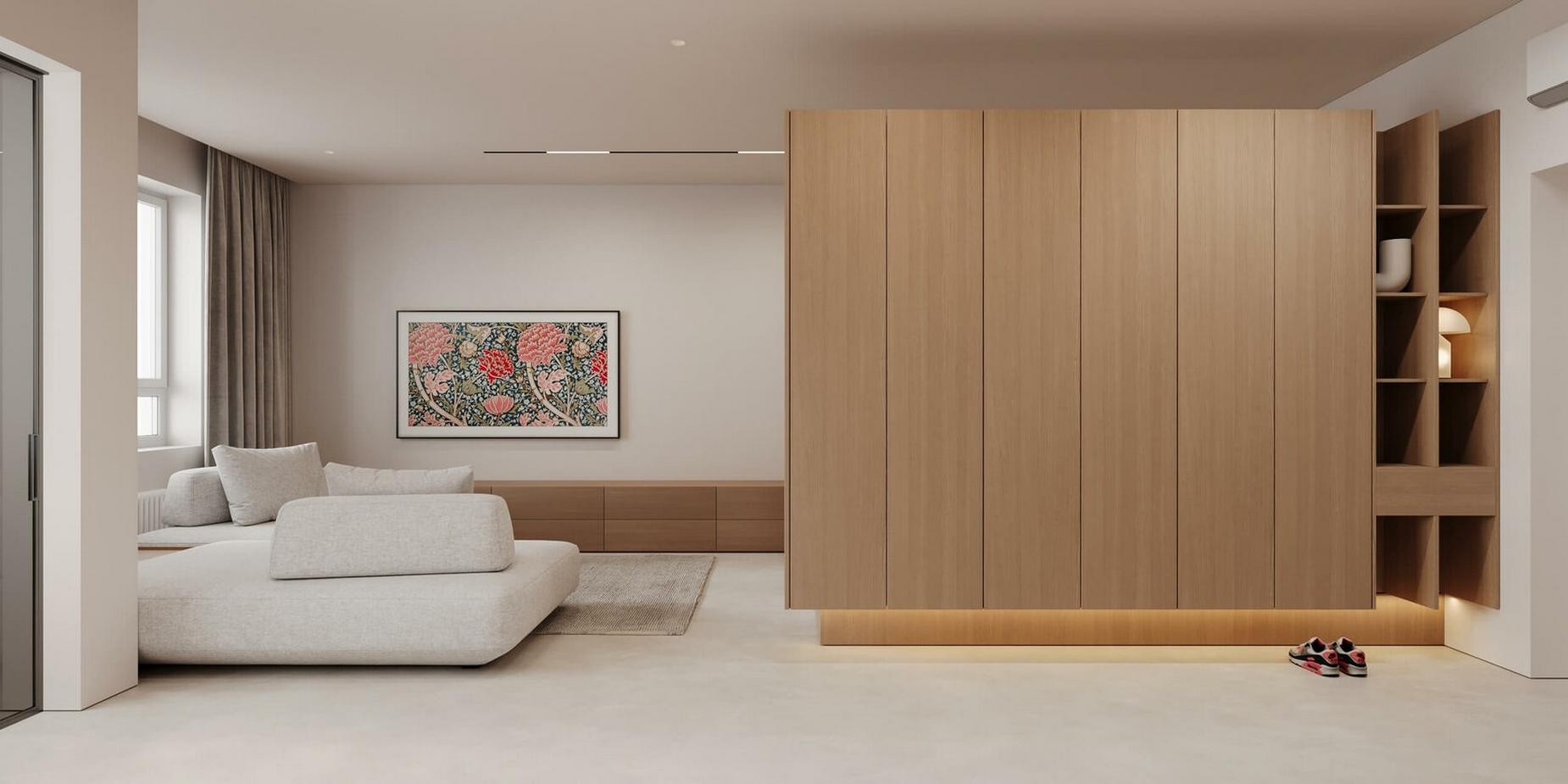 Maximális kényelem minimalista stílusban berendezett kis lakásban