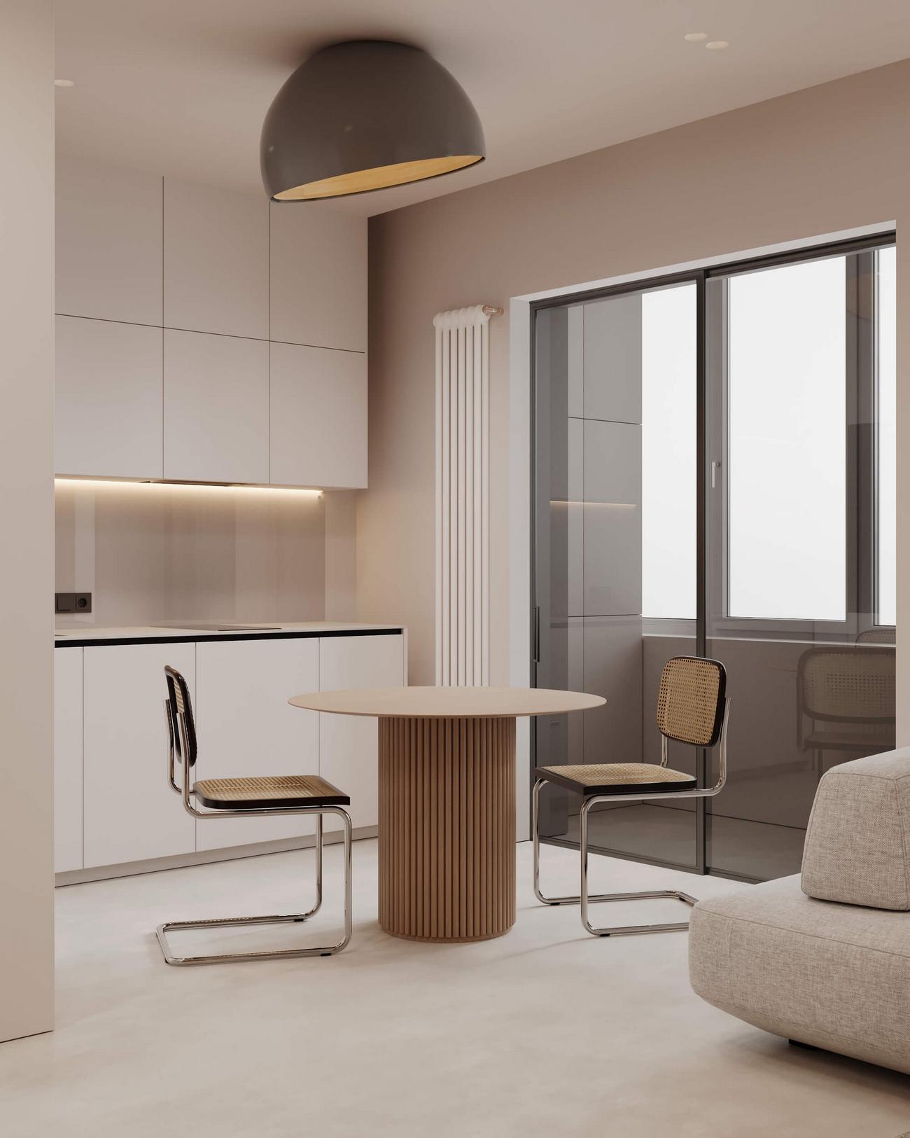 Maximális kényelem minimalista stílusban berendezett kis lakásban