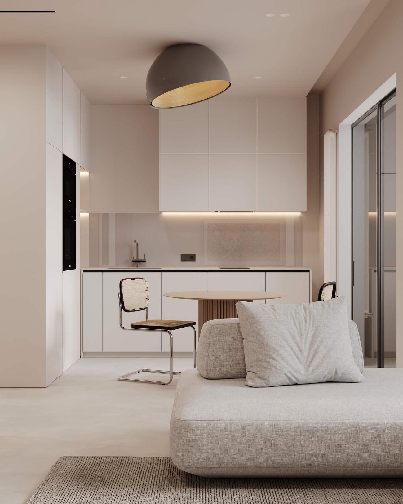 Maximális kényelem minimalista stílusban berendezett kis lakásban