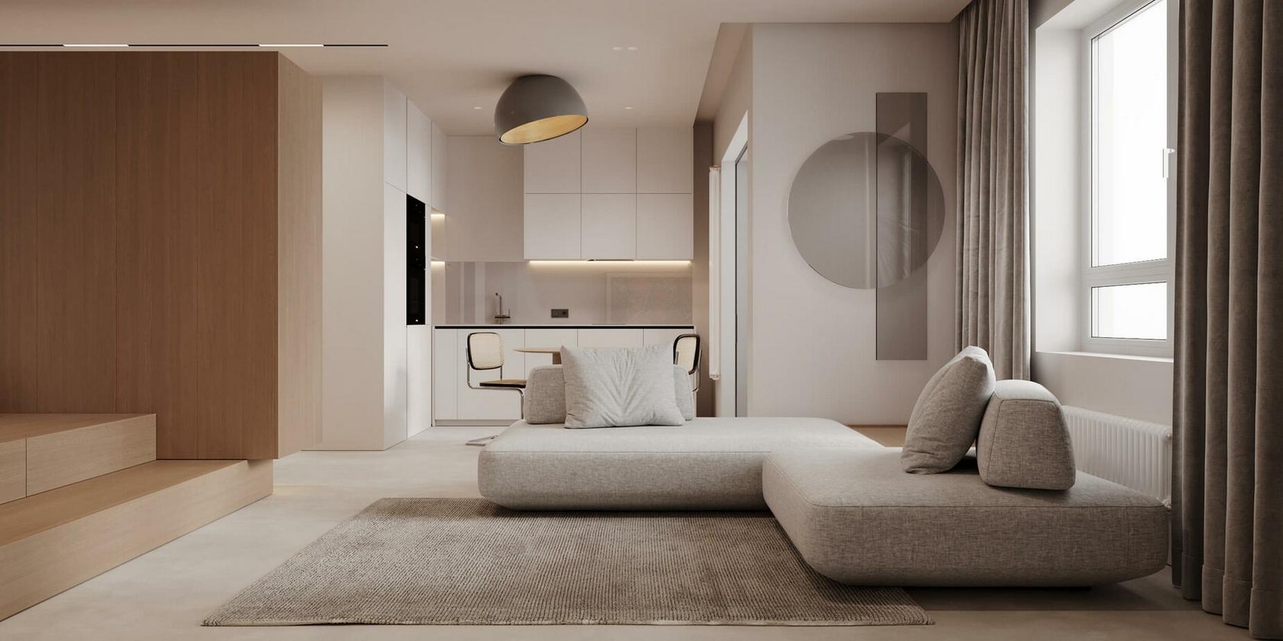 Maximális kényelem minimalista stílusban berendezett kis lakásban