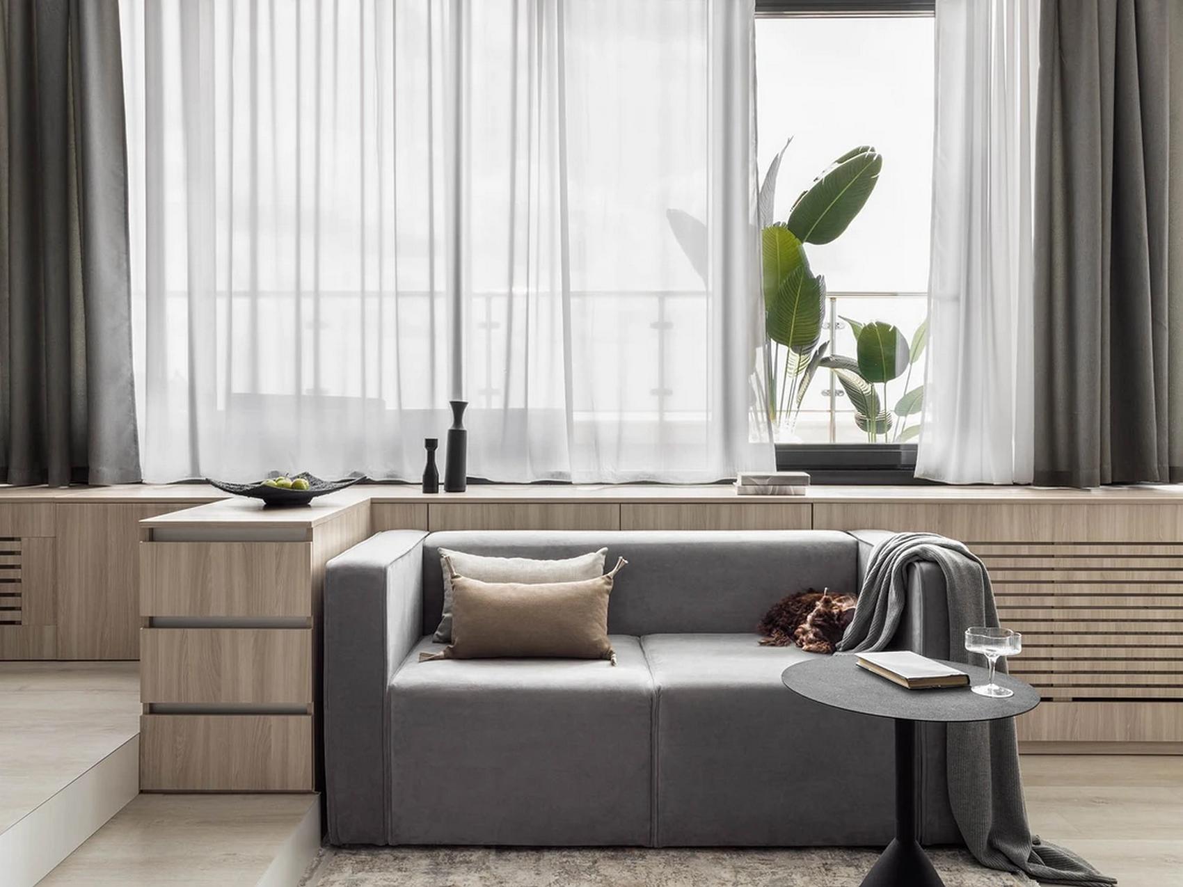 Minimalista enteriőr izgalmas megoldásokkal, kis penthouse Minimalista enteriőr izgalmas megoldásokkal, kis penthouse