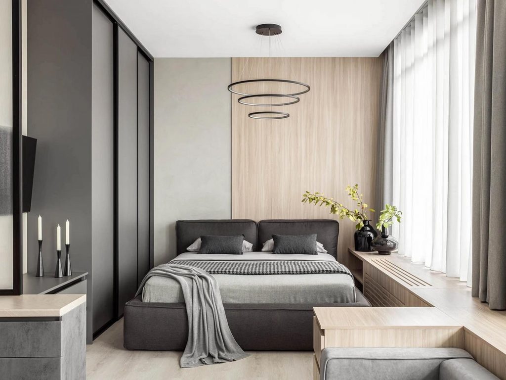 Minimalista enteriőr izgalmas megoldásokkal, kis penthouse