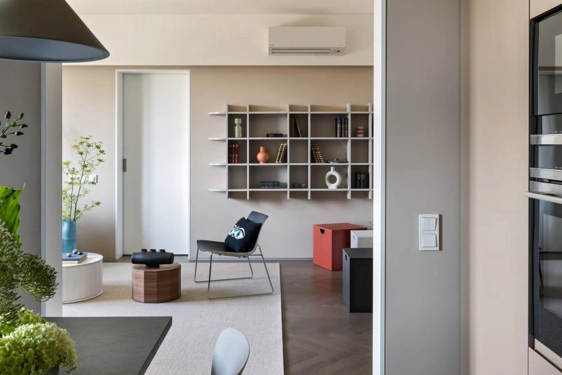 Kék konyháról álmodott a család - új építésű lakás berendezése, 69 m²