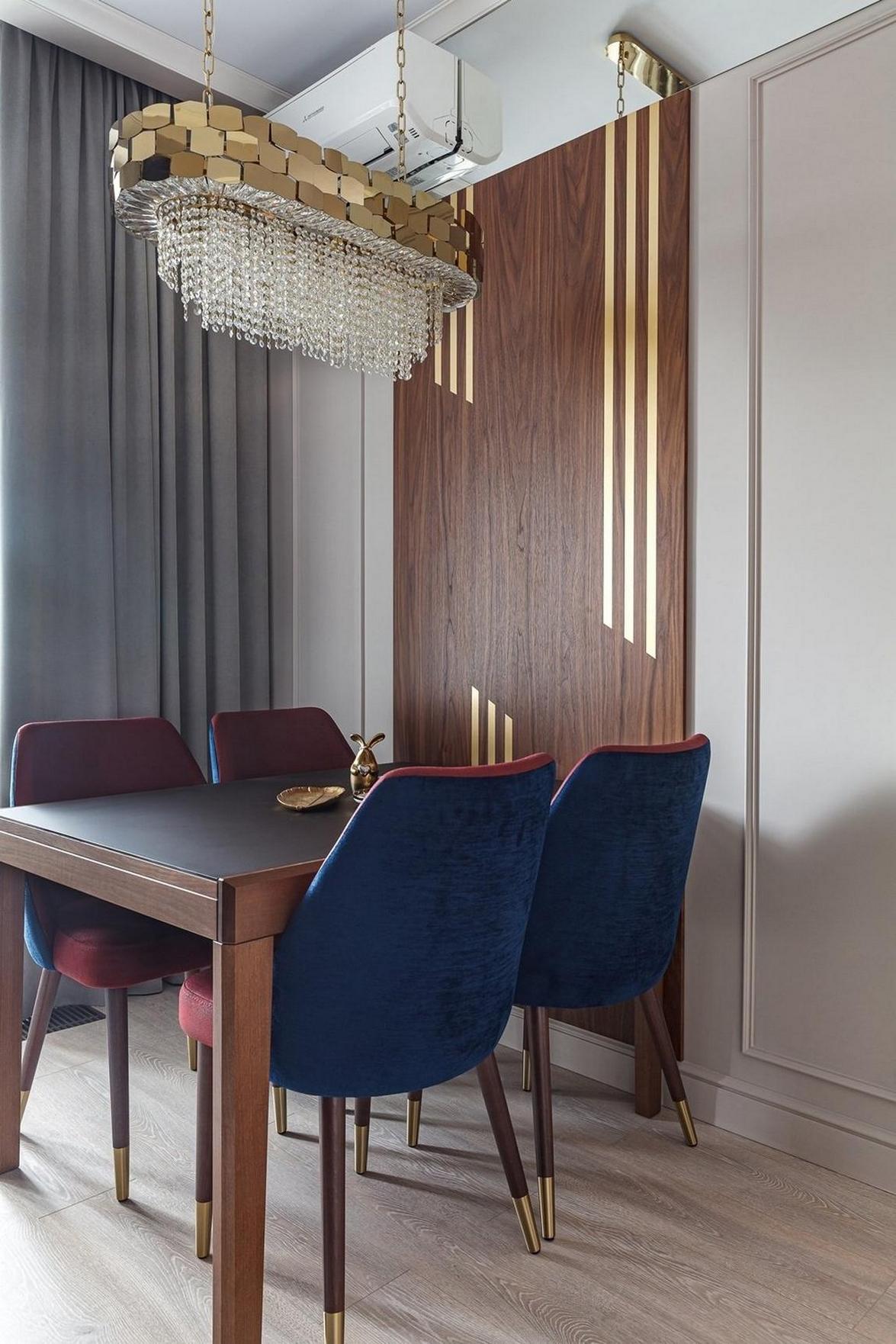 Modern elegancia férfi kis lakásában: arany és sárgaréz, színek és szép részletek 38 m²-en