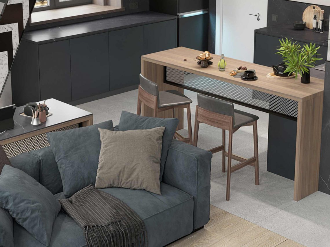 Modern loft hangulatot kért a férfi a magas, 30m2-es lakásban, remek dizájnt kapott a tervezőtől