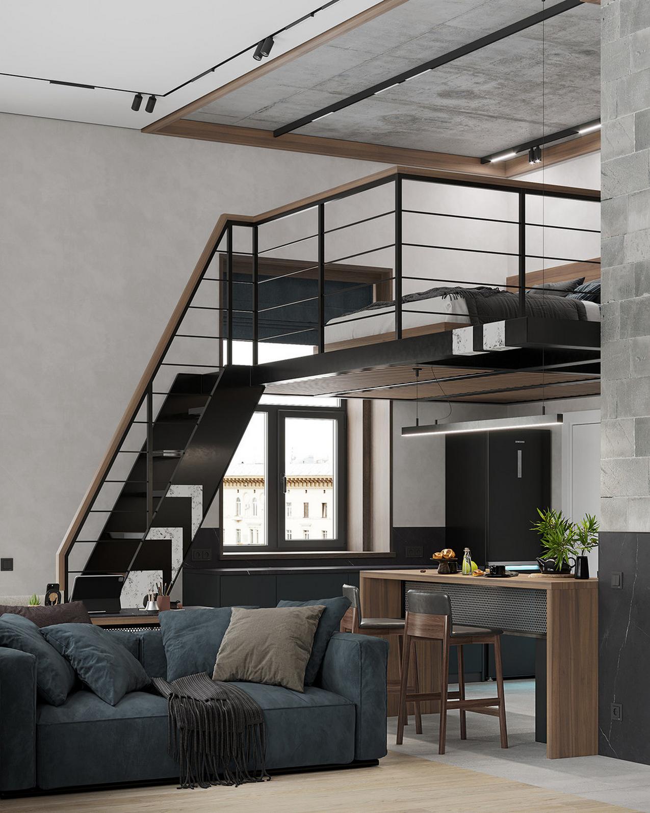 Modern loft hangulatot kért a férfi a magas, 30m2-es lakásban Modern loft hangulatot kért a férfi a magas, 30m2-es lakásban