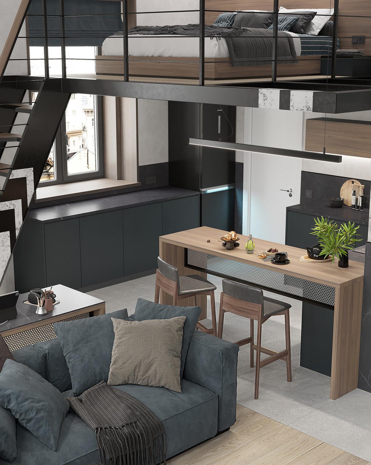 Modern loft hangulatot kért a férfi a magas, 30m2-es lakásban Modern loft hangulatot kért a férfi a magas, 30m2-es lakásban