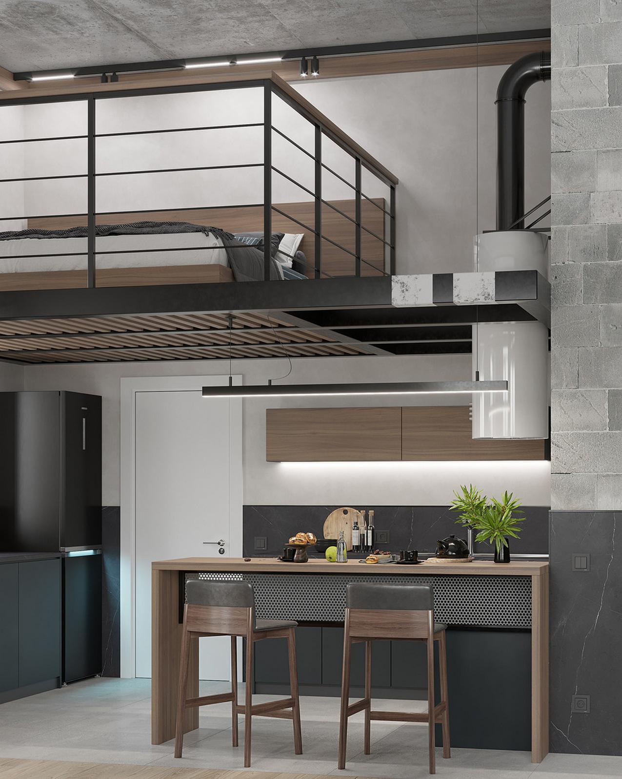 Modern loft hangulatot kért a férfi a magas, 30m2-es lakásban Modern loft hangulatot kért a férfi a magas, 30m2-es lakásban