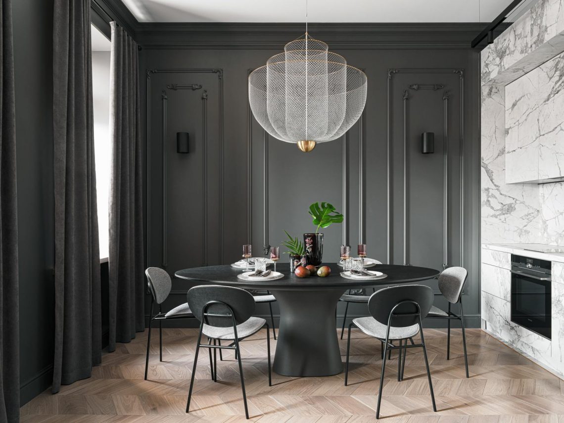 Különleges: sötétszürke, piros színek márványba öltöztetett előszoba