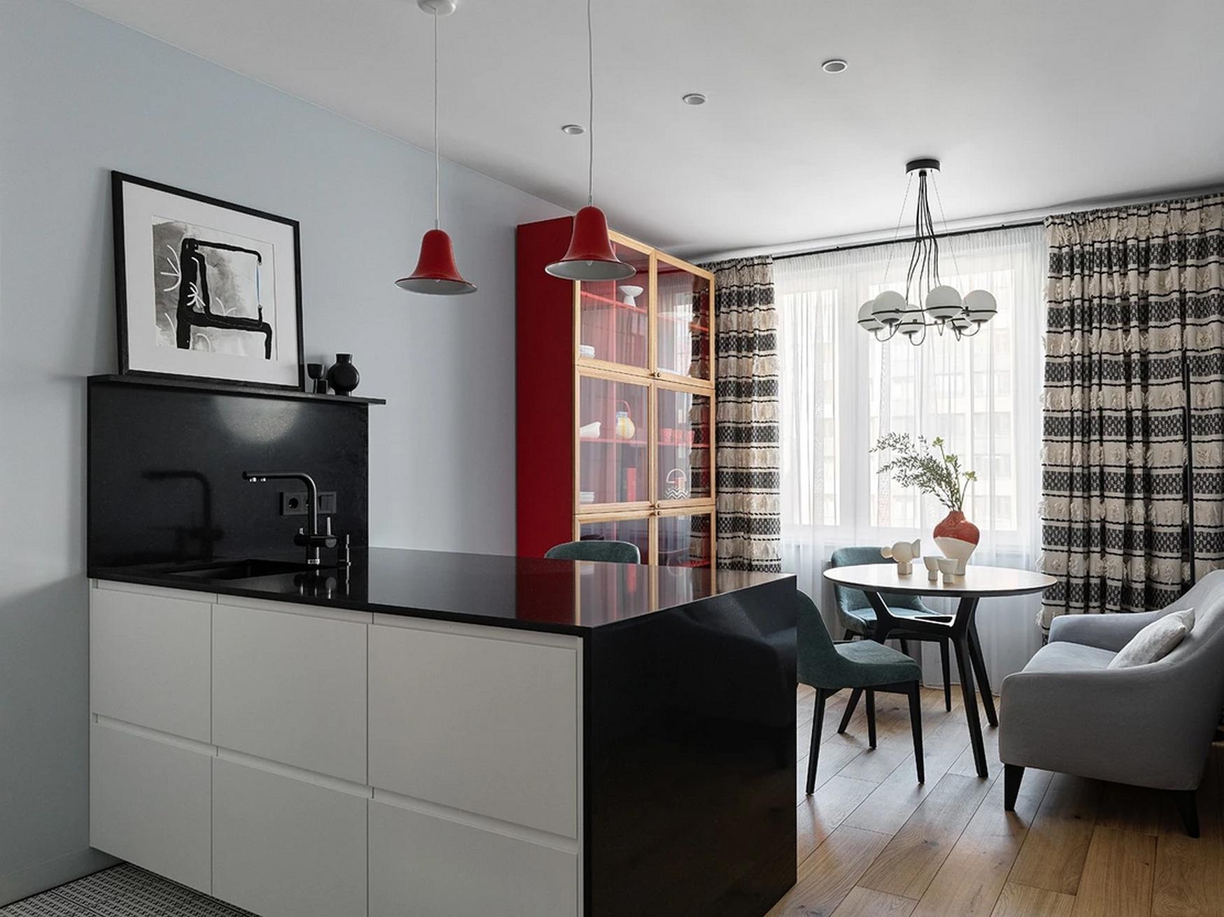 A férfias alapnak színekkel és érdekes formákkal adott érzelmi töltetet a lakberendező, 69 m²